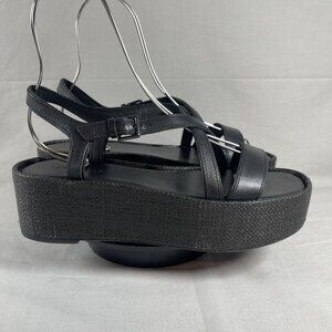 Sanctuary Women's Black Leather DEBUT Platform Sandals Shoe‎ Size 9-NEW